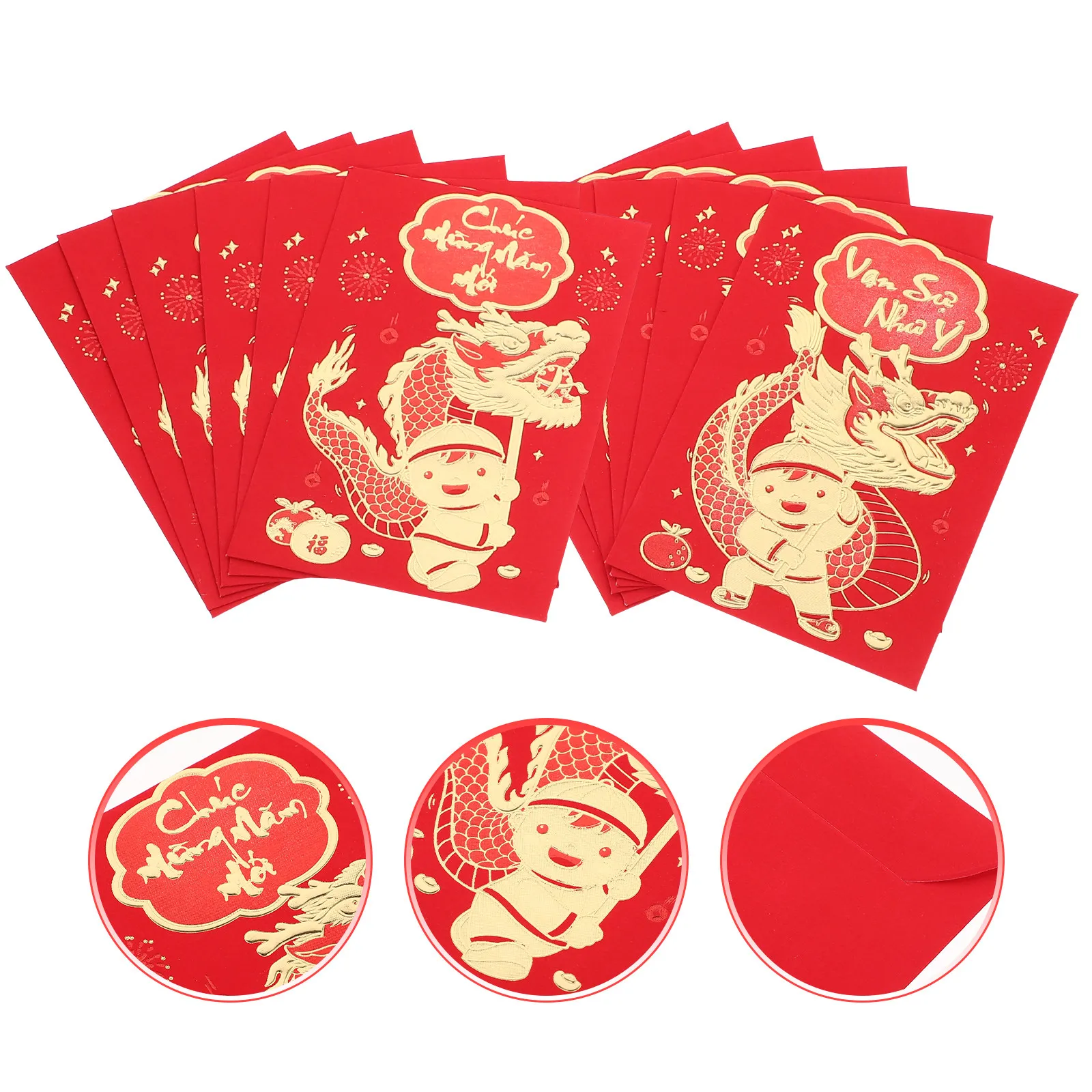

12Pcs Red Envelopes Chinese Lucky Money Pockets Traditional Paper Cash Bags for 2024 Spring Festival New Year Gifts Dragon