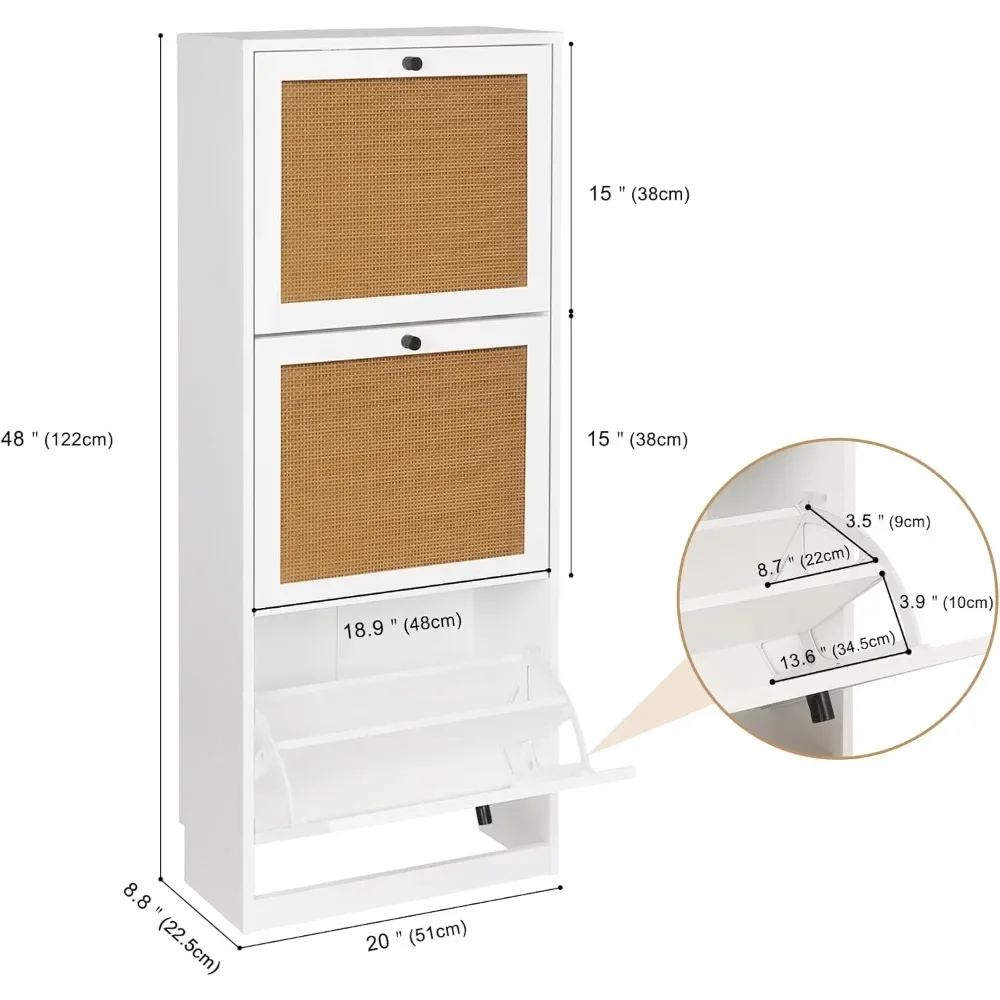 Shoe Cabinet, Entryway Cabinet Shoe Rack with 3 Flip Drawers, 3-Tier Shoe Storage Cabinet for Entryway Hallway, Shoes Organizers