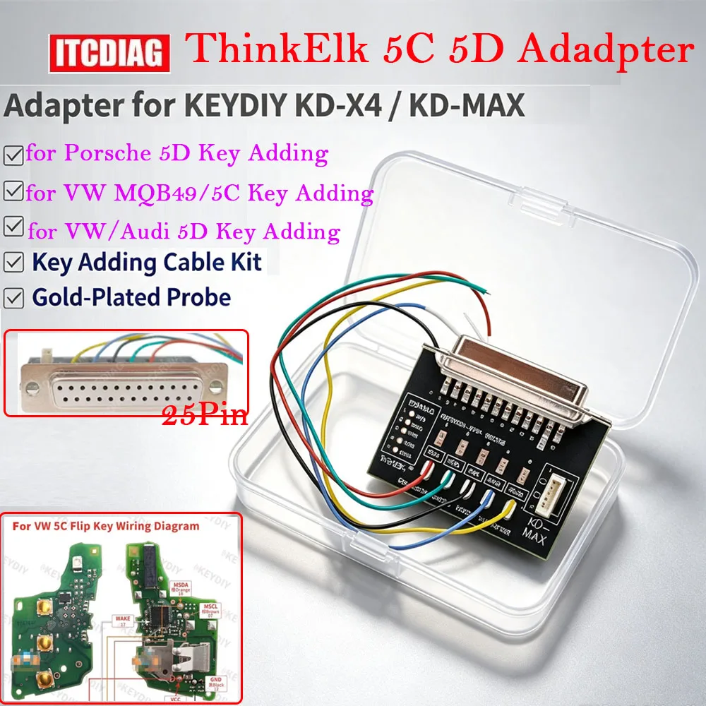For KEYDIY KD-MAX KD-X4 Add Key  ThinkElk 5C 5D Adapter for Toyota  for BMW/Audi/Porsche Model Add 5D Key For VW MQB49 5C 5D Key