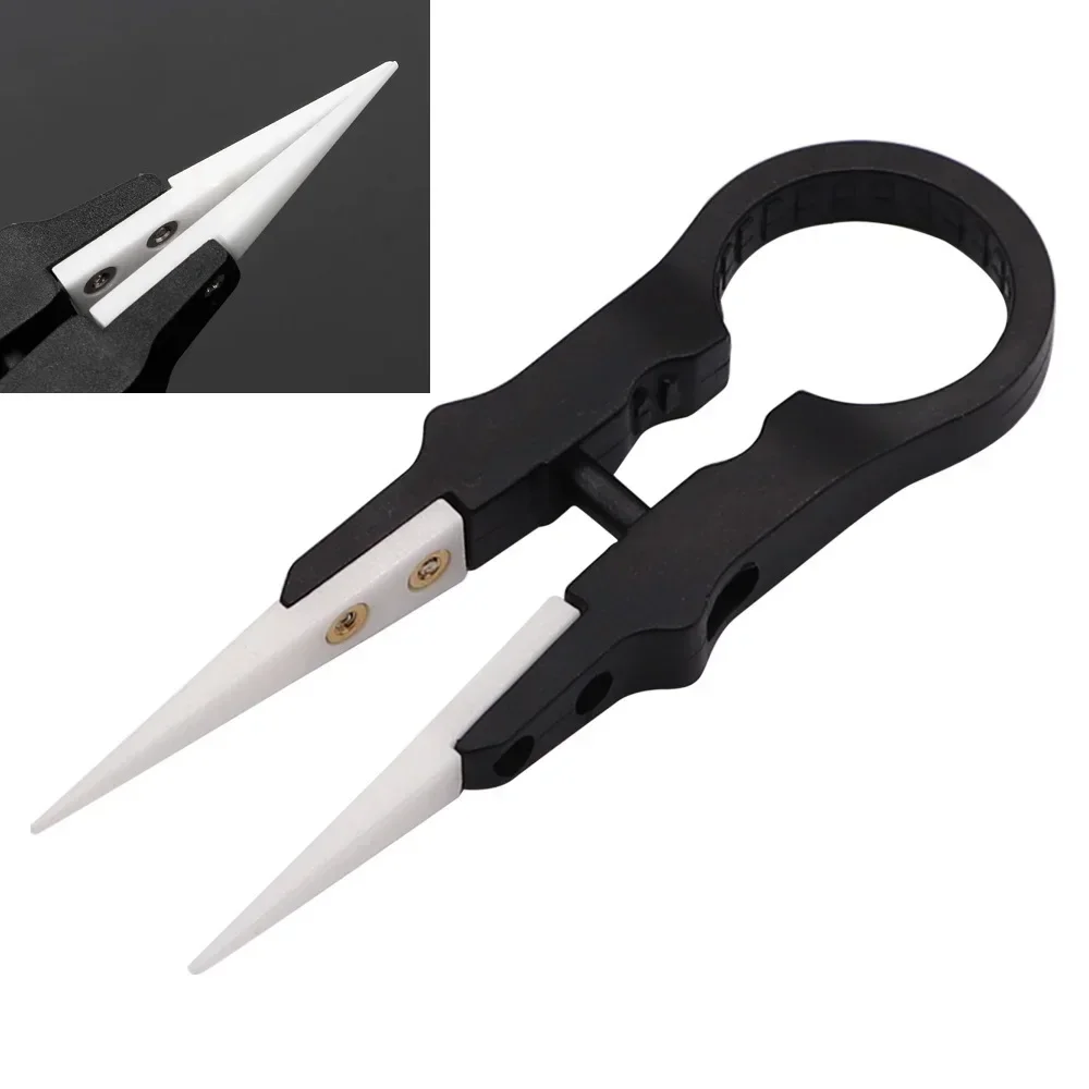 Multifunctional Steam Vaper Ceramic Tweezers Insulation Head Tweezers Forceps Stainless Steel Handle Electronic Equipment Black