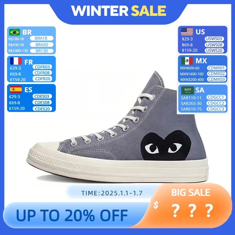 Converse 1970s Chuck Taylor All Star Hi X CDG Men and Women Skateboarding Shoes High-top Outdoor Sneaker Grey