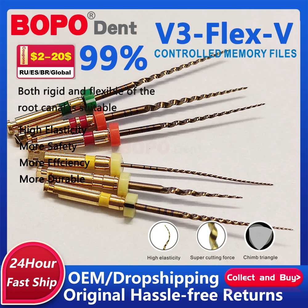 

6Pcs/Box Dental Endodontic NiTi Engine Use Heat Activated Rotary File 20#25#30#35 25mm Root Canal Super Files Dentist Accessory