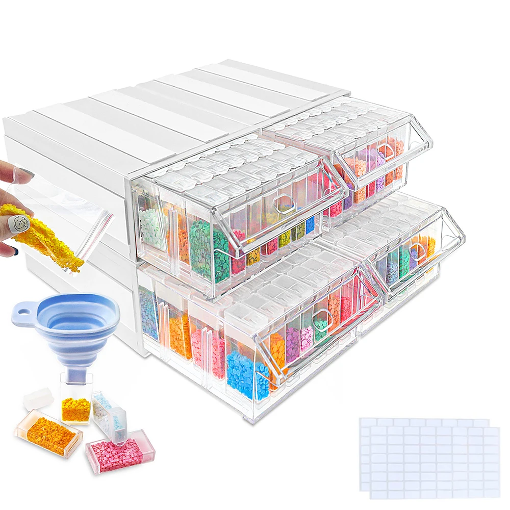 Diamond Painting Storage Containers with 70/140Grids Bead Organizer Box Stackable Assembly Design for Crafts Storage Accessory