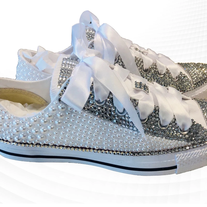 Kleur Strass Parel Kant Kant Handgemaakte Canvas Schoenen Lente En Herfst Casual Schoenen Mannen En Vrouwen Plus Maat 35-46