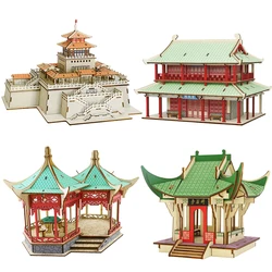 3D Wooden Puzzles Chinese Pavilion DIY Assembly Model Kits Famous Architecture Jigsaw Kids Toys For Children Christmas Gifts