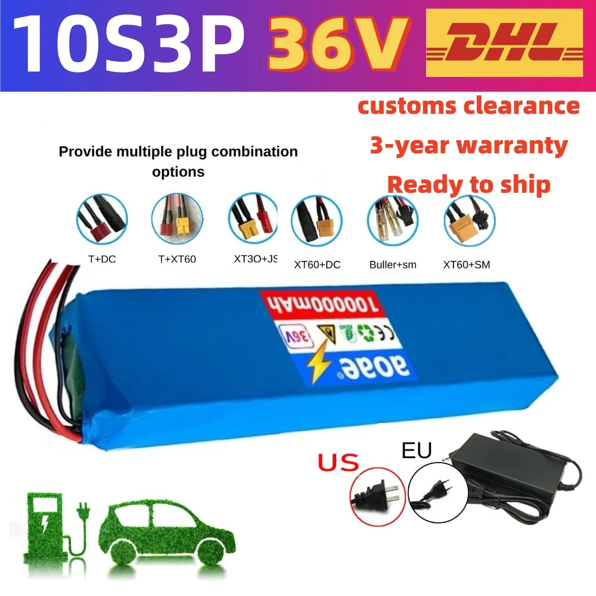 10S3P Lithium Battery Pack 36V 100000mAh 100% Brand New High Density Battery for Electric Scooter Travel Use