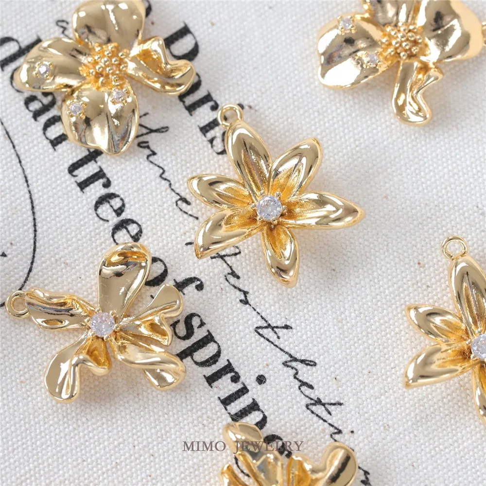 

1PCS Copper-plated Real Gold French Gentle and Elegant Zircon Flower Pendant DIY Handmade Accessory
