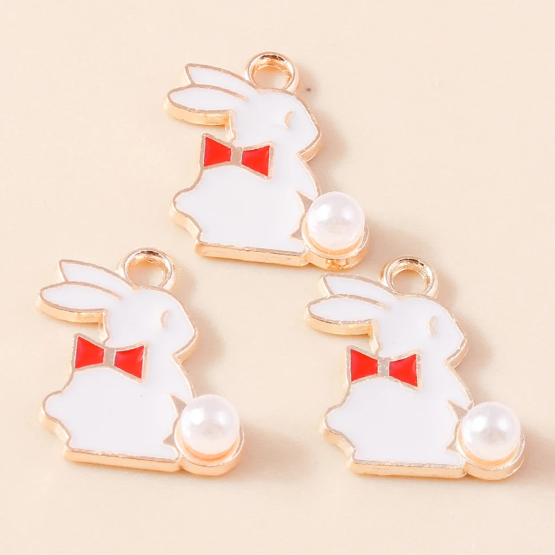 10pcs Enamel Mini Rabbit Charms for DIY Jewelry Making
