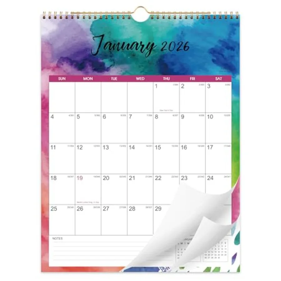 

Календарь на 2026 Настенный календарь JAN 2026 DEC 2026 18-месячный календарь на 2026 с толстой бумагой, 12 x 15 дюймов, двупроводной переплет + подвесной хо