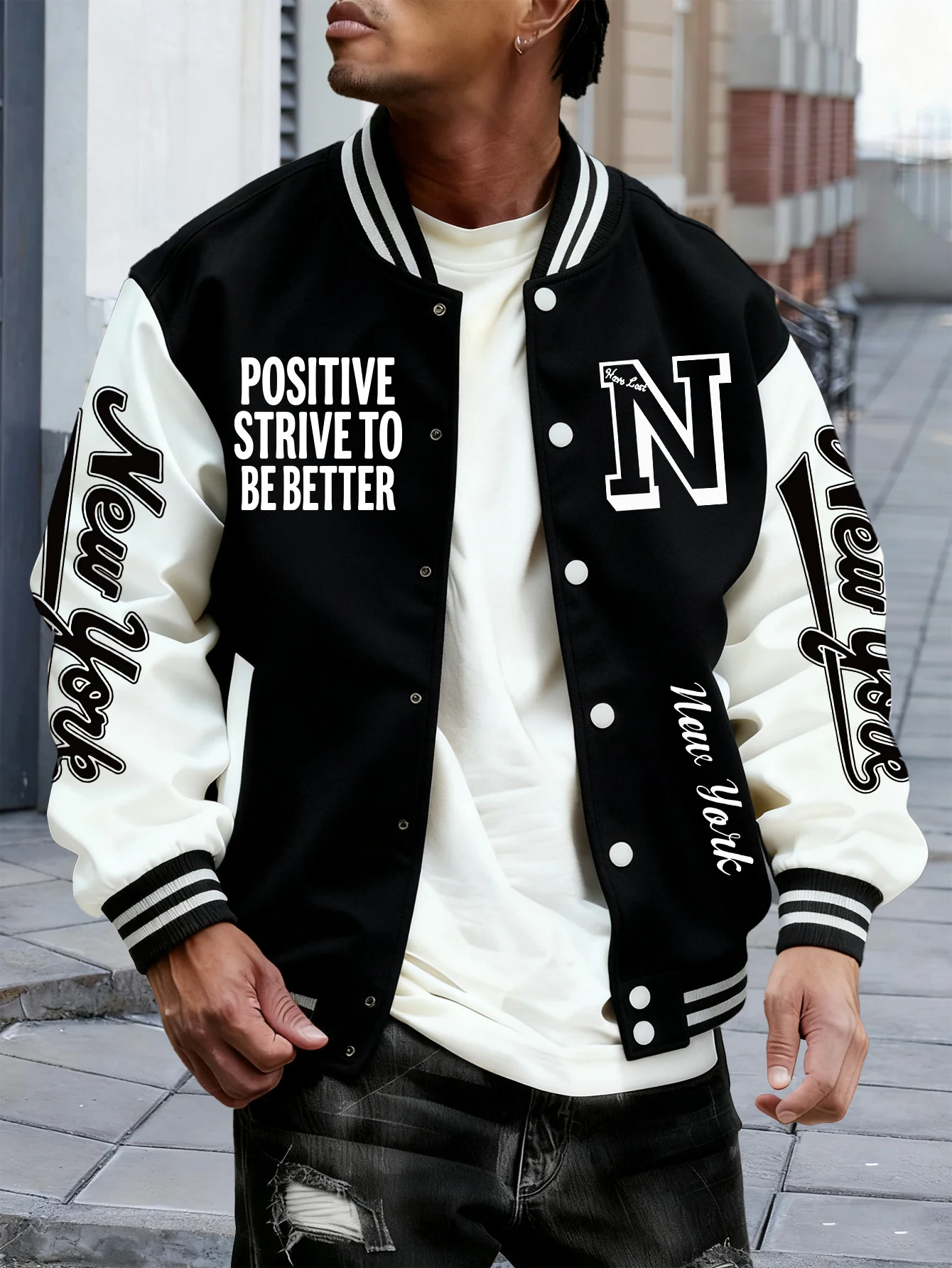 Popular men's baseball jacket case - N letter pattern print - casual daily wear, autumn and winter outerwear, unisex