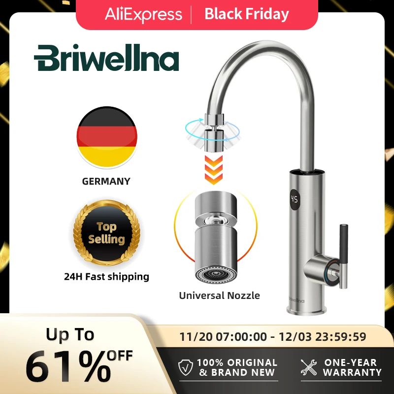 Briwellna ก๊อกน้ําร้อนทันทีพร้อมหัวฉีดยืดหยุ่น 220V ก๊อกน้ําไฟฟ้าสแตนเลสเครื่องทําความร้อน TAP Geyser ก๊อกน้ํา