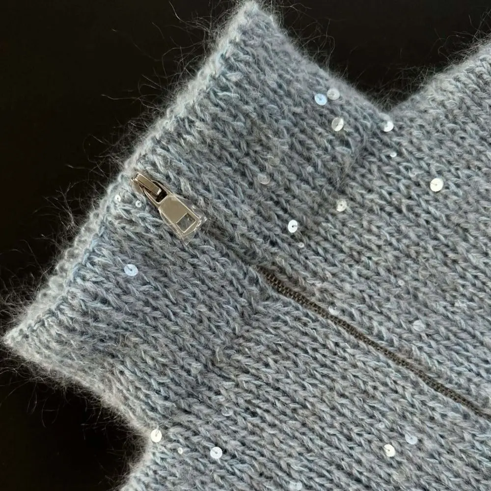 Sparkly Sequin Sequin Knitted Cardigan Stand Collar Long Sleeve Glitter Lapel Coat Sequins Knit Sweater Autumn Winter