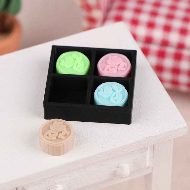 1:12 Dollhouse Desserts Simulation Mid-Autumn Moon Cake Kit With Box Doll Mini Kitchen Food Decoration Pretend Play Toys