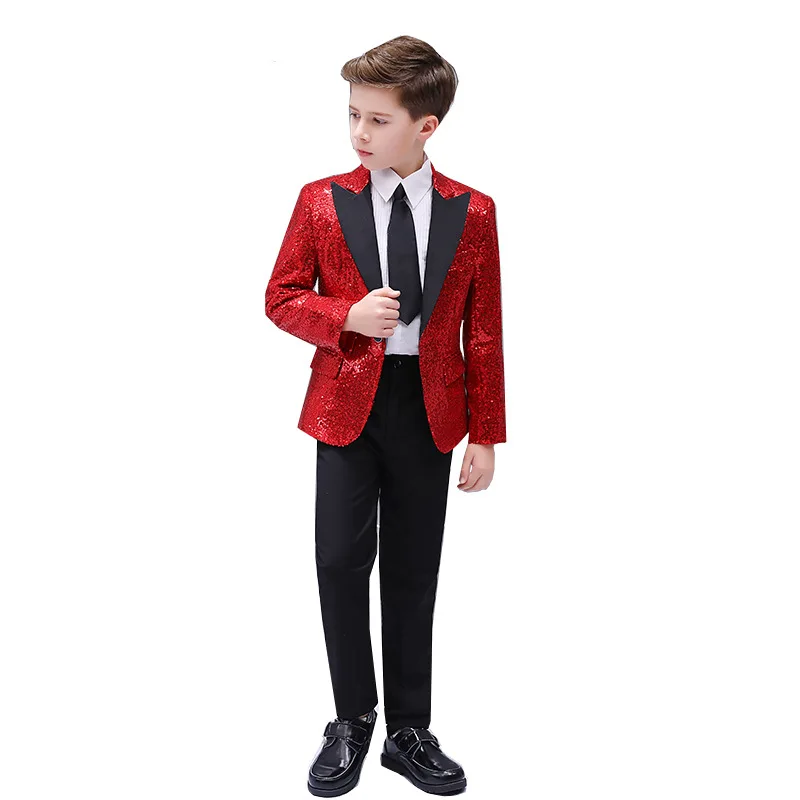 

Children's Colorful Sequins Suit Set Dance Piano Performance Boy Handsome Sparkling Party Dress Costume Kids Blazer Pants