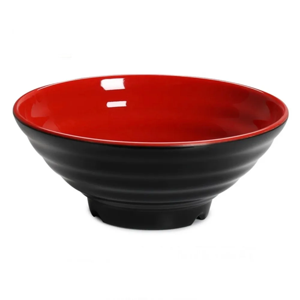 

Household Melamine Ramen Bowl Red and Black Ring Striped Pattern Fruit Salad Bowl Heat Safe Fall-resistant Soup Bowl Commercial