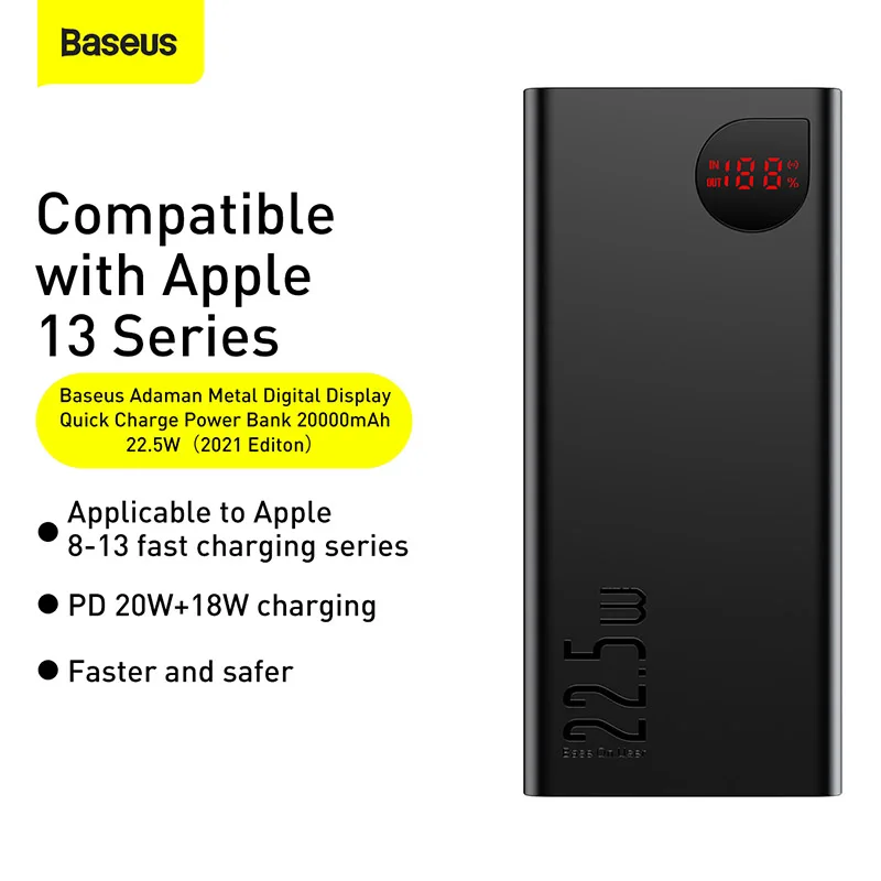 Baseus Power Bank 20000mAh Portable Charger Powerbank 10000mAh External Battery PD 20W Fast Charging For iPhone Xiaomi PoverBank