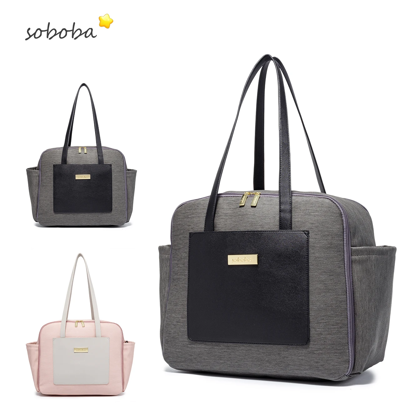 

Soboba большая сумка для пеленания подгузников, водонепроницаемая многофункциональная сумка для подгузников для новорожденных, быстрый выход с двумя ремнями