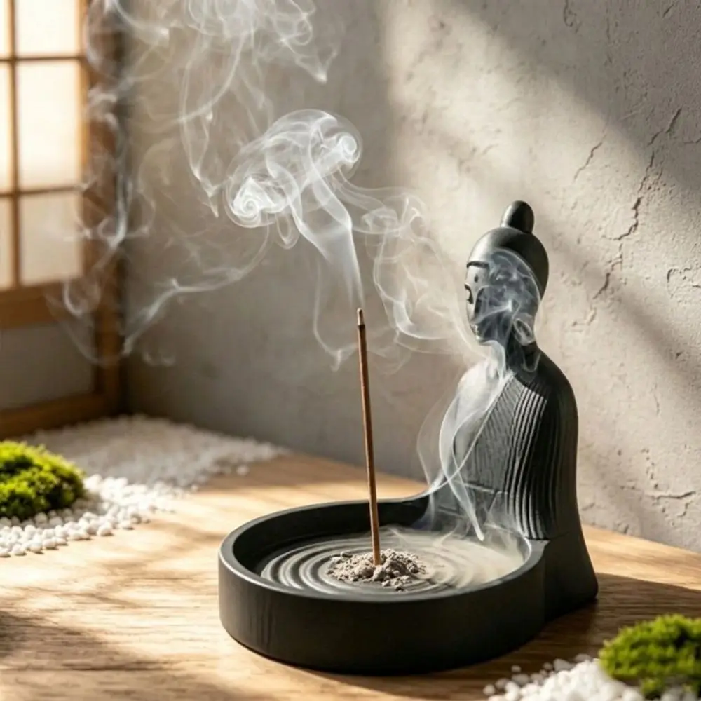 Zen Style Chinese Incense Stick Holder with Ash‑Catching Meditating Monk Incense Burner Simulated Minimalist