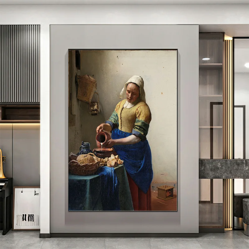 Milkmaid Johannes Vermeer kobieta słynny obraz olejny na płótnie plakaty i druki Wall Art Picture wystrój salonu Cuadros