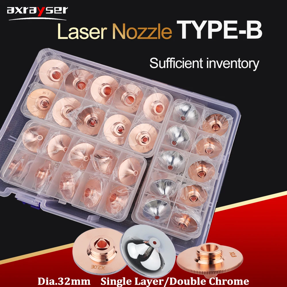 

Raytools Laser Nozzle D32 M14 Fiber Cutting Machine Single Double Layer Caliber 0.8-6.0 Chrome Plated CNC Parts