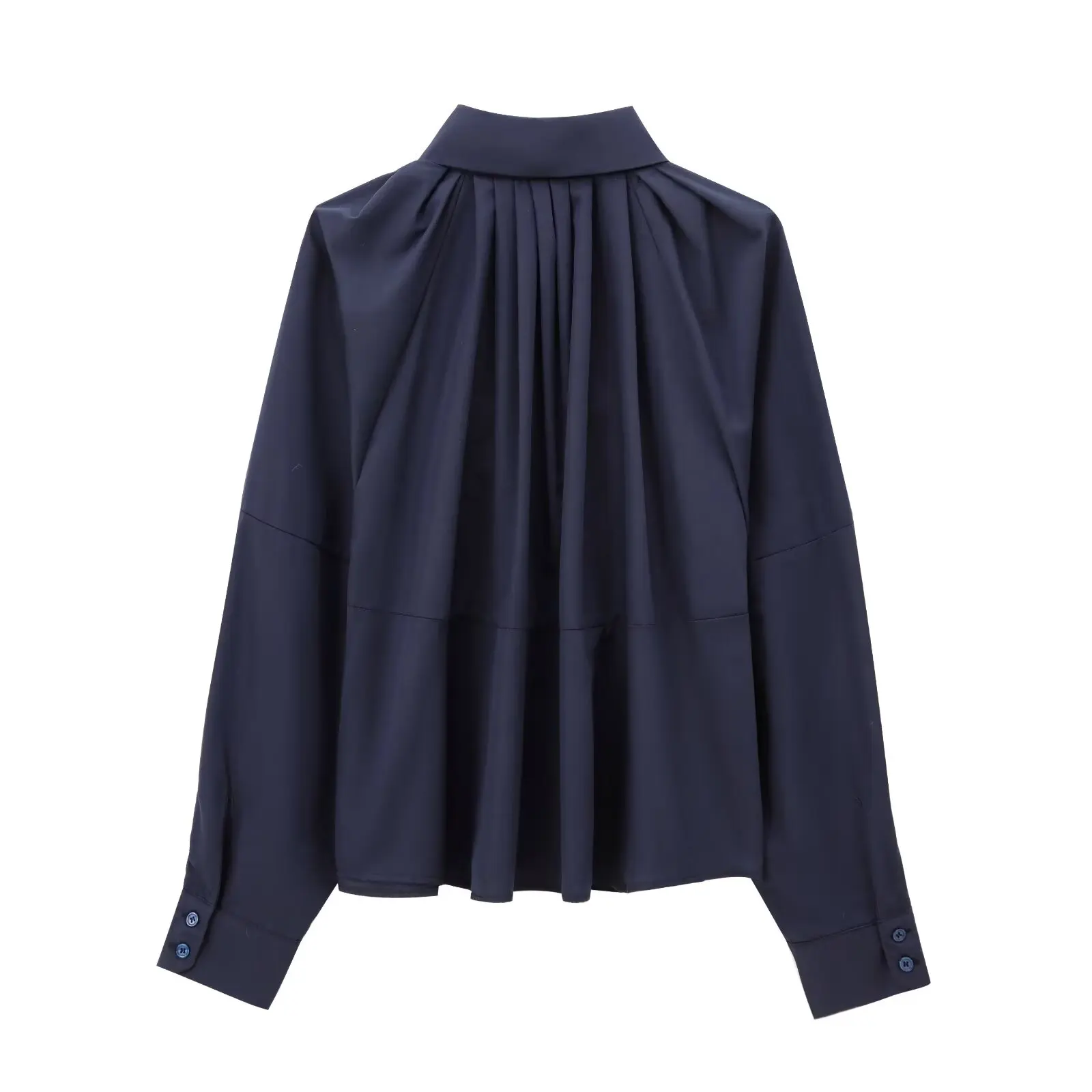 Jenny&Dave Minimalist Navy Blue Pleated Casual Shirt Women Tops Long Sleeve Elegant Blouse Women Tops