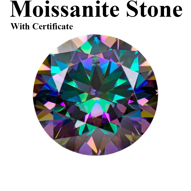 

Moissanite Stone Round Cut Rainbow Green Loose Gemstone For Jewelry Making With Certificate Pass Diamond Tester