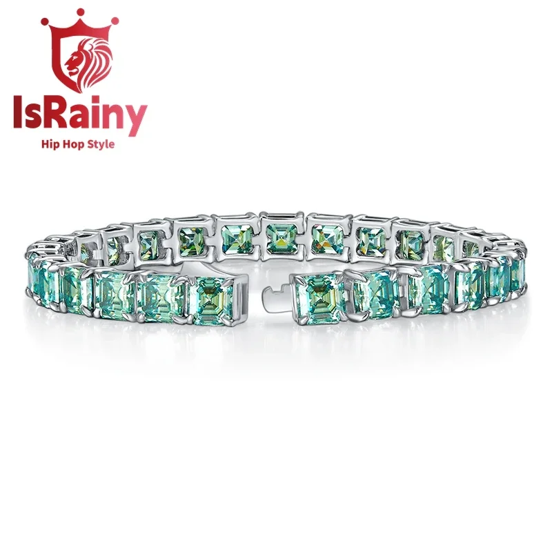 IsRainy Hip Hop Rock 925 Sterling Silver Asscher Cut VVS1 D Real GRA Moissanite  Diamonds Tennis Chain Bracelets Fine Jewelry