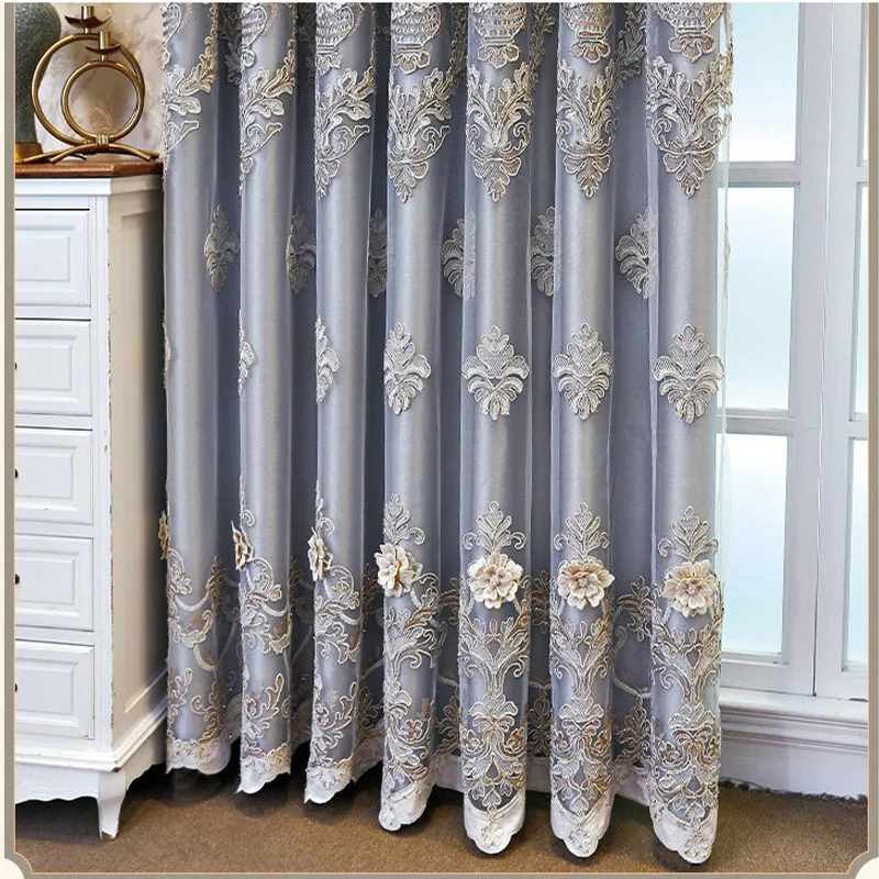 High-precision Embossed Embroidered Fabric and Gauze Integrated Curtains Curtains for Living Dining Room Bedroom