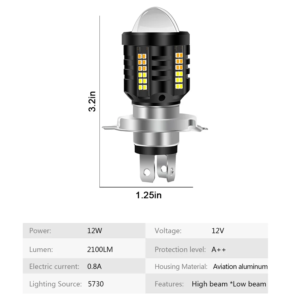 1Pcs H4 LED Headlight BA20D Dual Color H4 Led Moto Motorcycle LED Lamp Lenses for Headlight Motorcycle Hi Lo Beam Yellow White