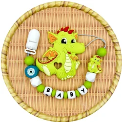 Custom English Russian Silicone Letter Name Baby Dragon Silicone Beads Pendant Pacifier Clips Chains Teether Baby Kawaii Gifts