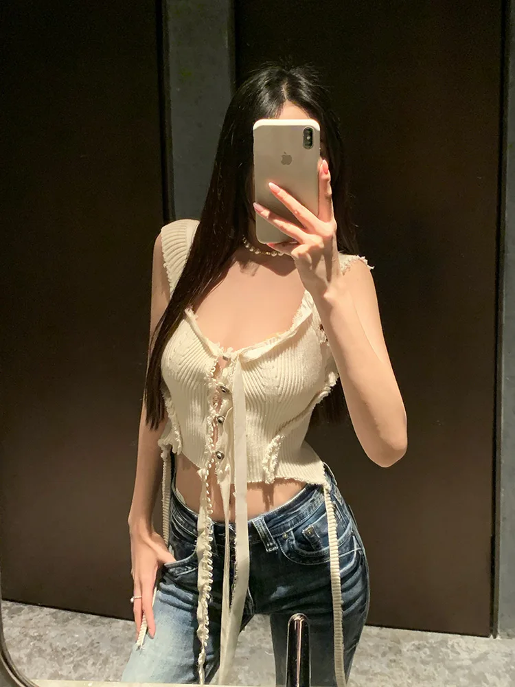 

Liuu Women's Knitted Strap Top Vest Inner Wear Pure Desire Outerwear Korean Sle Commute Faion V-Ne Svel Thin Poly...