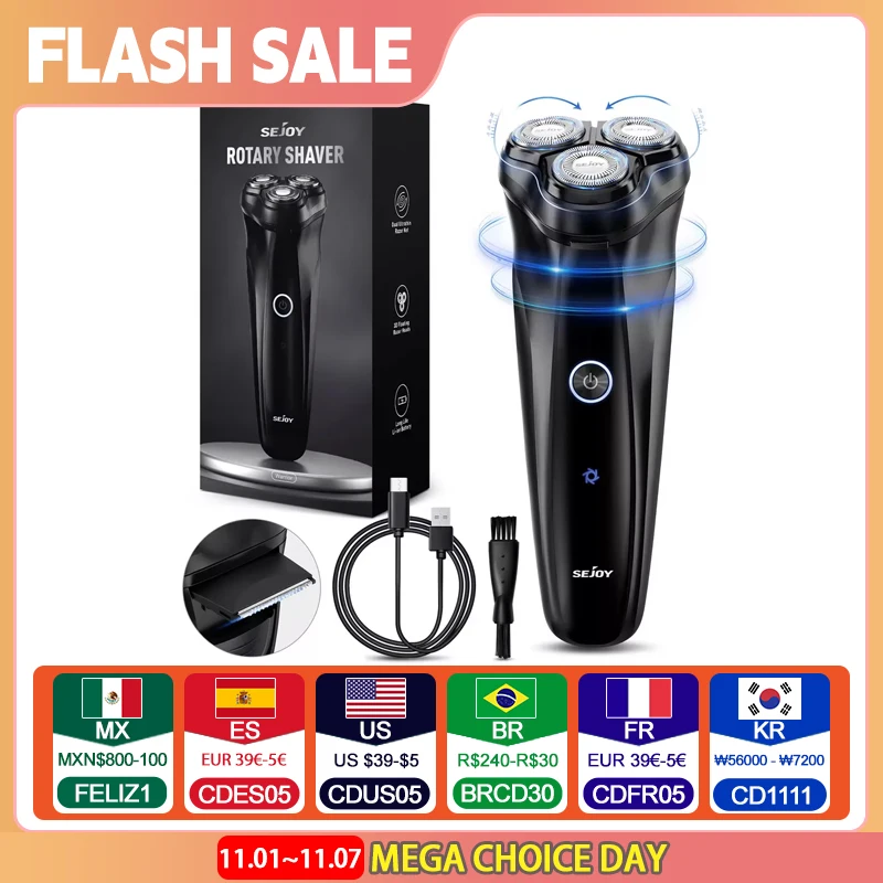 

SEJOY Rechargeable Wet & Dry Use Electric Shaver Pop-up Hair Trimmer Rotary Shaving Machine Razor