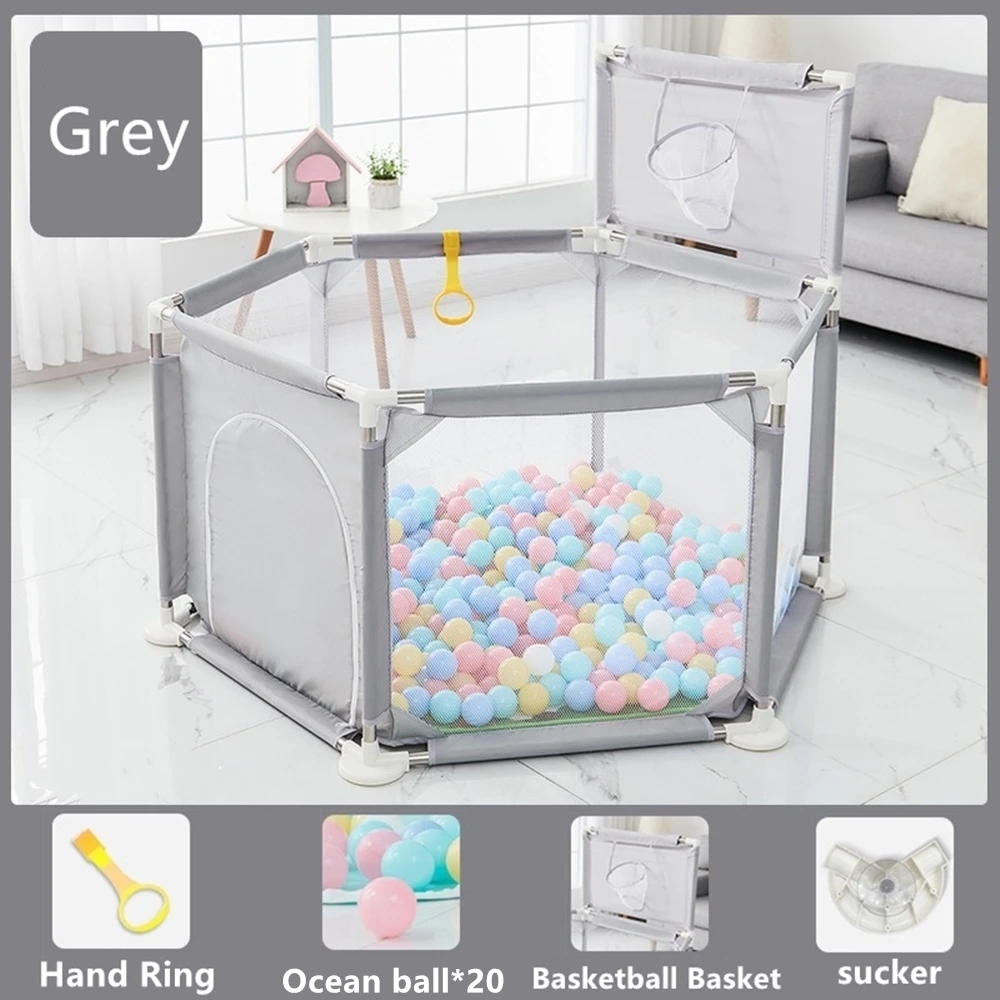 Baby Playpen Safe Anti-Fall Play Yard with Gates Baby Fence Breathable Mesh Child Safety Barrier Fence Ball Box Game Playpen