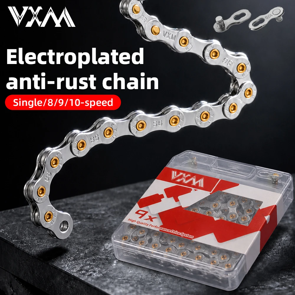 Bicycle Chain Single Speed 8/9/10 Speed Electroplating Rust Resistant And Durable MTB Folding Silvery Bike Variable Speed Chain