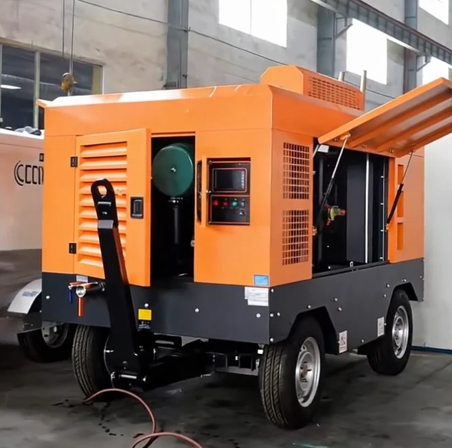 Lubricated Air Cooled Diesel Engine Portable Screw Compressor 18m/min 380V Automatic Control Well Borehole Drilling