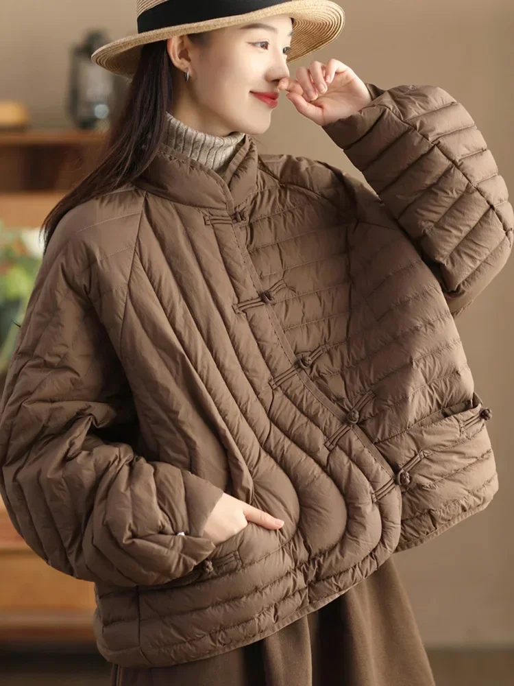 2025 Donne Autunno Inverno Oversize Allentato Causale Breve Piumino 90% Ultra Leggero Piumino D'anatra Bianca Vintage Parka Femminile