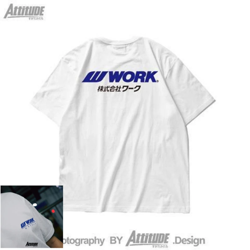 ATTITUDE Modified Wheel Hub Brand WORK Cotton Round Neck Short-sleeved T-shirt Men's and Women's Casual Loose Top Summer 2026