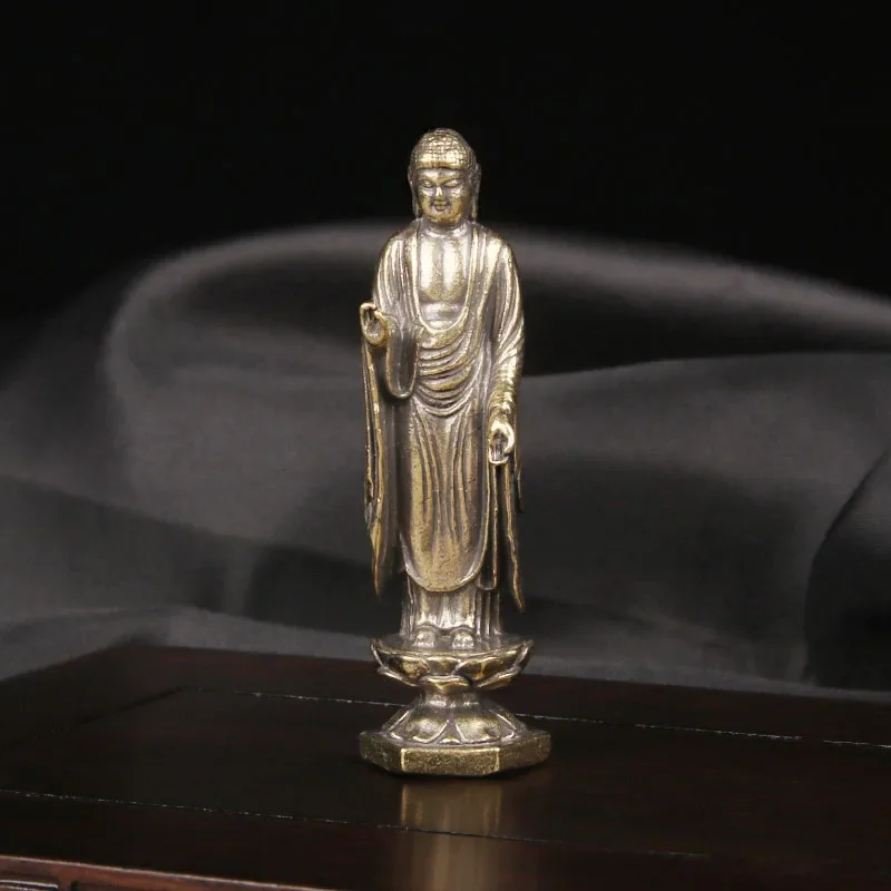 CH Brass Shakyamuni Buddha Statue Ornament Lotus Seat Standing Buddha Master Worship Statue Bronze Ware Home Decor Items