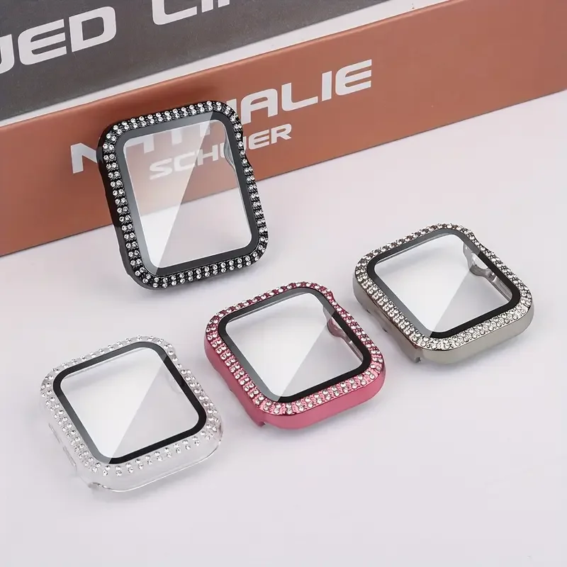 Diamantgehäuse für Apple Watch Cover 45 mm 41 mm 38 mm 42 mm 44 mm 40 mm gehärtetes Glas + Stoßstange Displayschutzfolie Serie 9 8 7 6 5 4 3 SE
