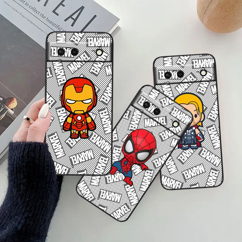 Marvel Superhero Cartoon Cool For Google Pixel 9 8 7A 7 6A 6 5A 5 4 4A XL 5G Black Silicon Shockproof Shell Back Phone Case