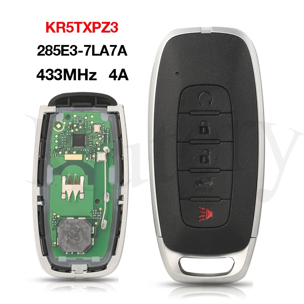 

jingyuqin 285E3-7LA7A KR5TXPZ3 S180146127 433MHz 4A 5BTN Keyless Fob Smart Remote Car Key For Nissan Pathfinder Rogue Kicks 2023