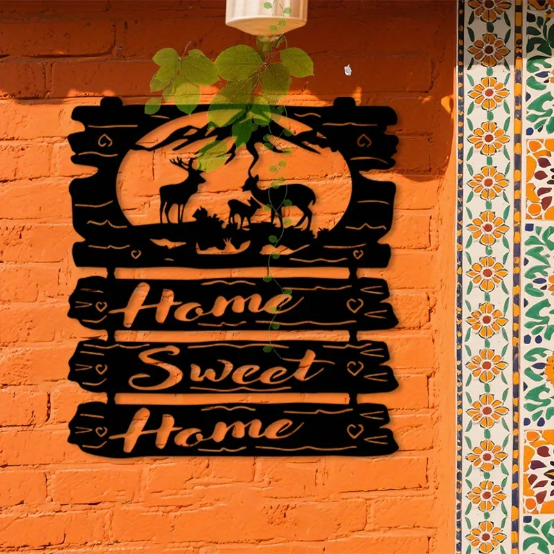 Home Sweet Home Deer Metal Wall Art Iron Rustic Cabin Sculpture Living Room Hanging Mural Thanksgiving Family Decor Gift