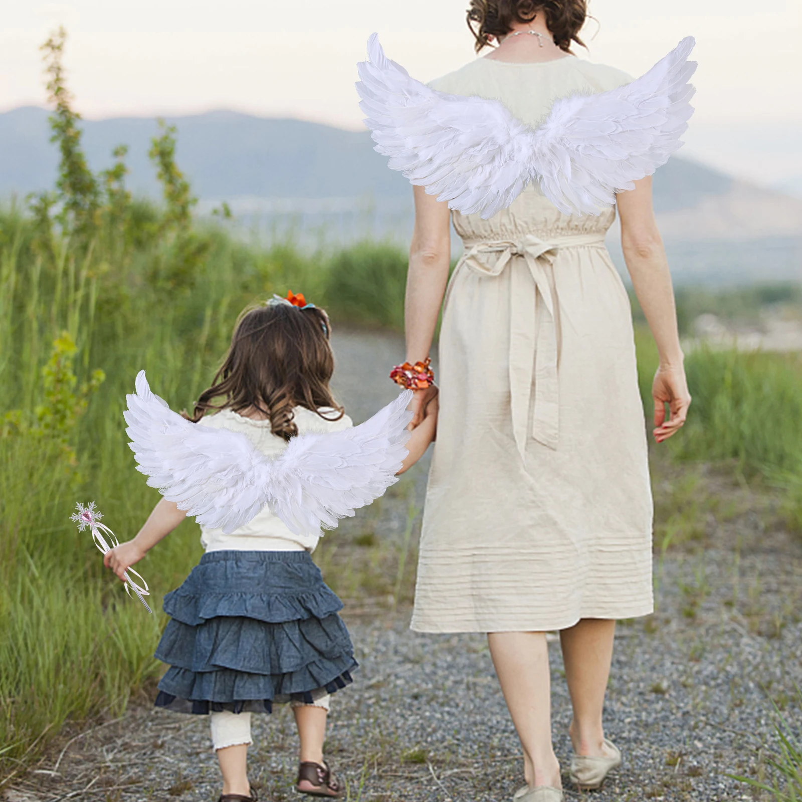 Asas de penas asas de fada palco mostrar traje de halloween asas de anjo com coroa e varinha para meninas princesa festa cosplay