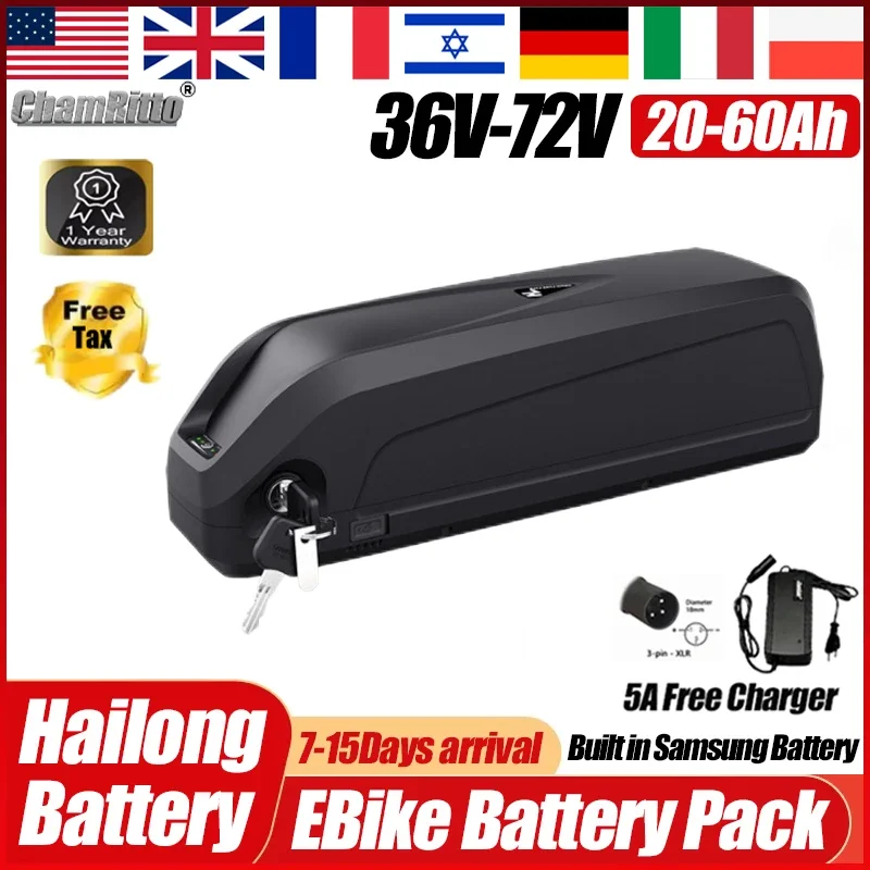 Hailong Batterie 60v 72v 40ah Electrique Velo Ebike Bateria 20 24 50ah 60ah Bafang 36v 48v 52v 30ah 2000w Akumulator de baterias