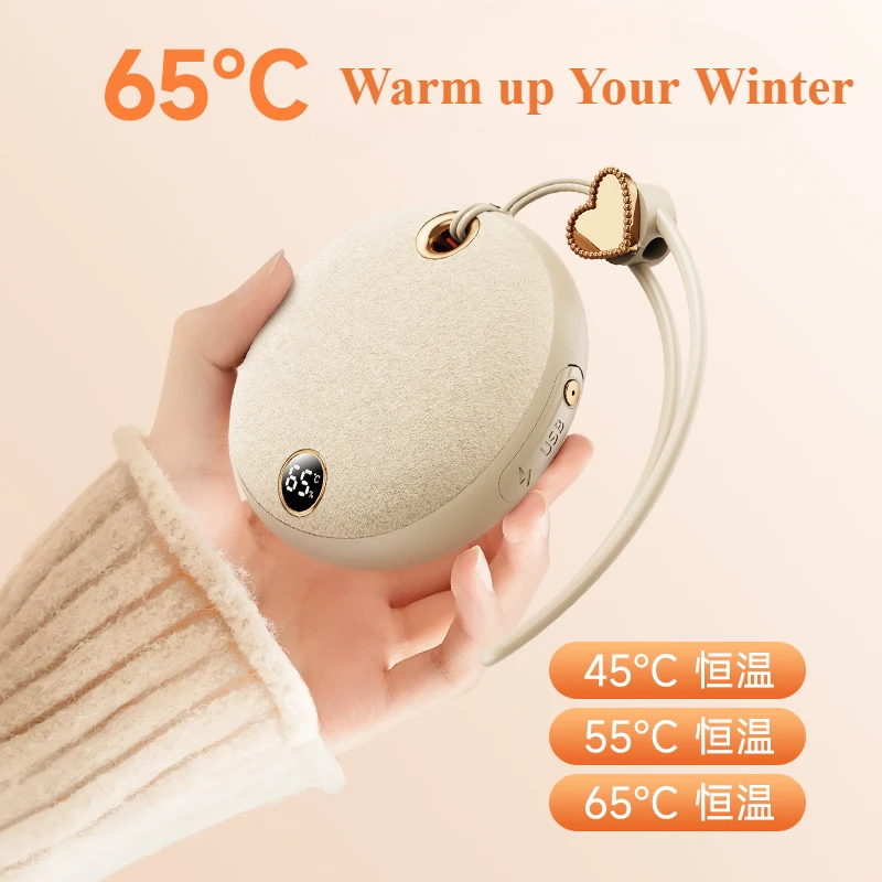 

Eary Mini Portable Hand Warmer Sheep Wool Rechargeable Double-sided Heating LED Digital Display Charging Bank Winter Essential