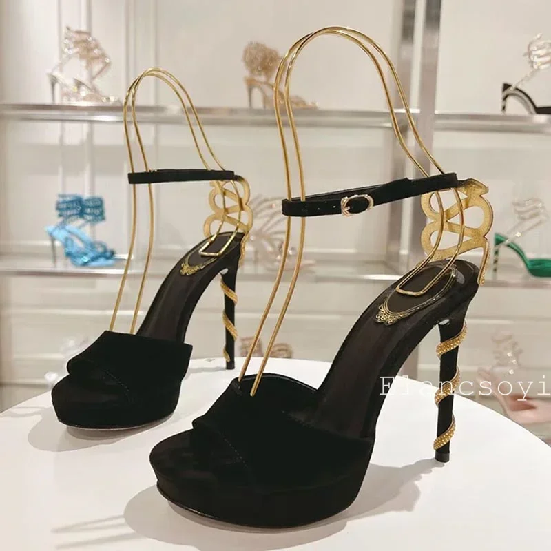 Platform Sandals Summer Super Thin High Heels Women's Open Toe Snake Shaped Winding Sandalias Mujer Sexy Party Banquet Shoes