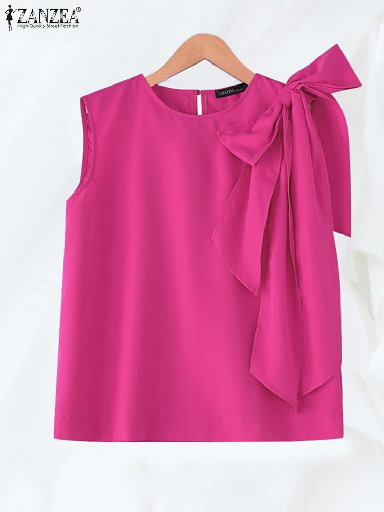 

ZANZEA Elegant Bow Tank Tops 2025 Summer Camis Casual Solid Color Tanks Sleeveless Female Tees Loose Bandage Office Lady Shirts