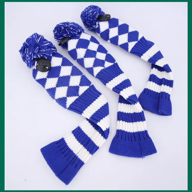 Golf diamond stripe knitted wooden pole set wool cap set wooden pole accessories club protective sleeve   1-3-5 Golf Headcover