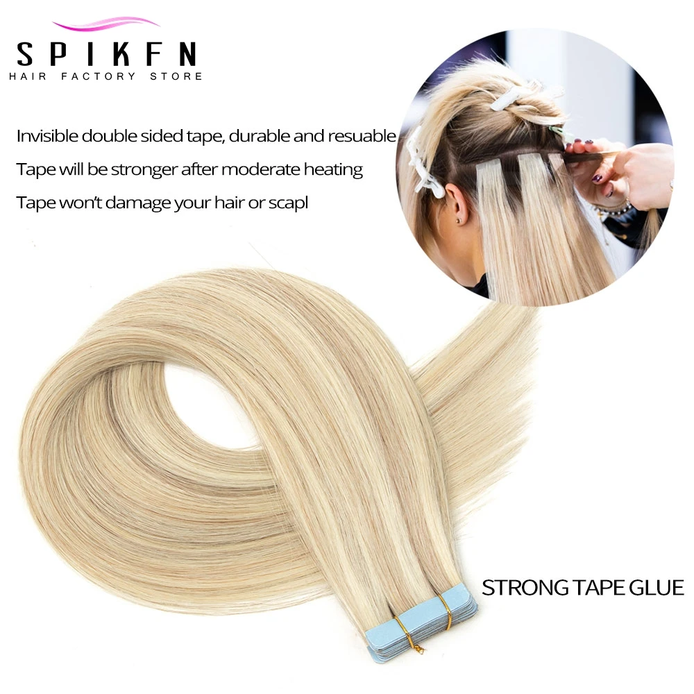 Ruban Adhésif Blond pour Extensions de Cheveux Humains, Naturel, Raide, Brésilien, Machine, Remy, 20 Pièces, 12 à 24 Pouces