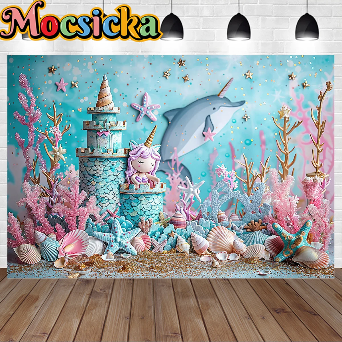 Фон для фотографирования девочек с изображением русалки на день рождения баннер синий подводный замок Морская ракушка Блестящий Декор Детская Фотостудия